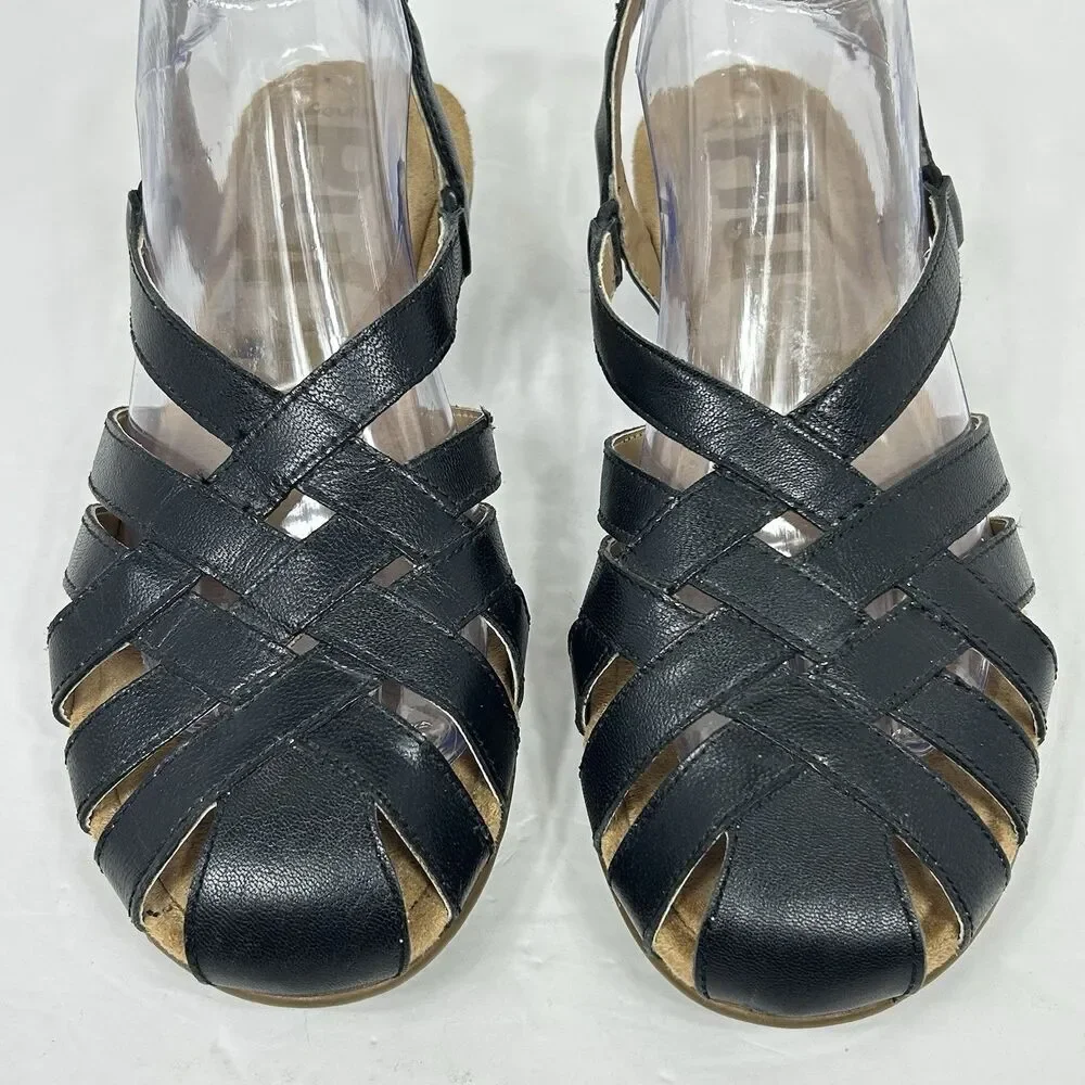 Hush Puppies Ridley Bounce Sandals 8.5 Black Leather Fisherman Strappy HPW10487